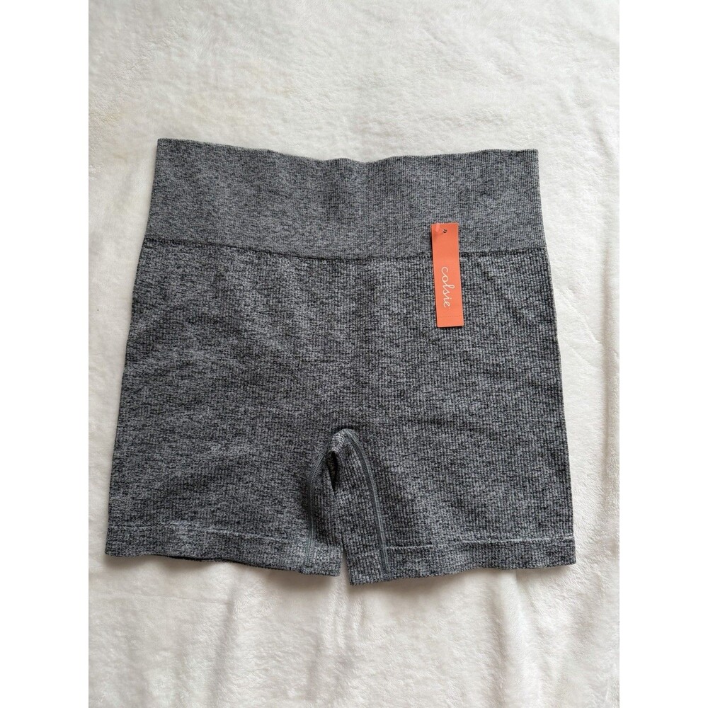 Colsie Women’s Gray Seamless Ribbed Knit Biker Shorts XL Stretch Elastic